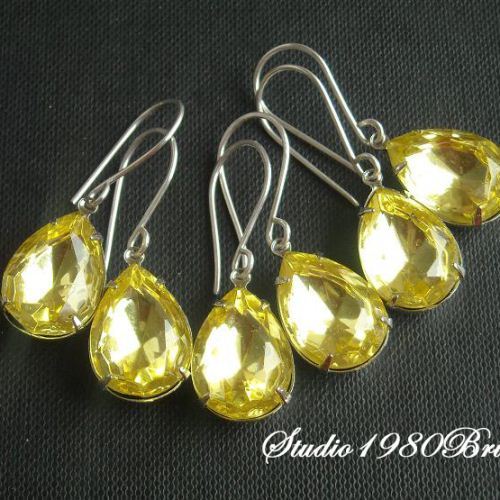 Canary Yellow earrings, Bridal crystal earrings, Bridesmaid earrings, Bridal earrings, Bridal jewelry, Wedding earrings