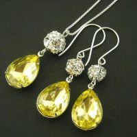 Canary yellow bridal set, Necklace earrings set, Bridal pendant