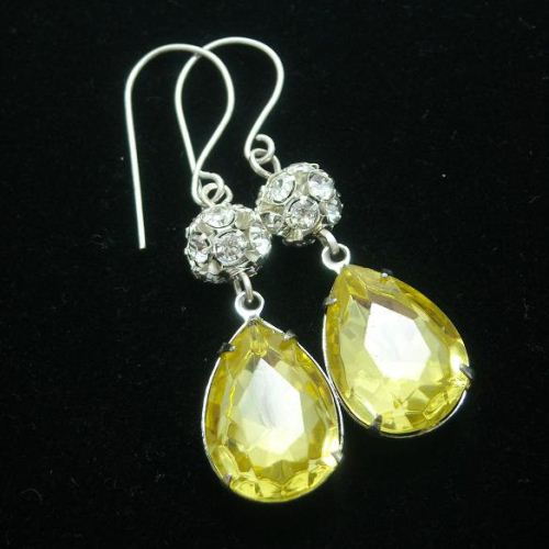 Canary yellow bridal set - Necklace earrings set - Bridal pendant