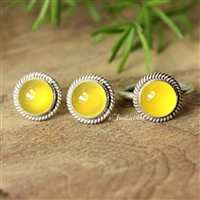 Canary yellow chalcedony earrings ring - Gemstone 925 silver set