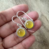 Bridal canary yellow earrings, Gemstone chalcedony silver earrings