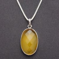 Canary yellow pendant, Oval pendant necklace, Chalcedony silver pendant