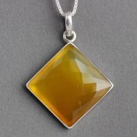 Canary yellow pendant necklace, Gemstone silver yellow chalcedony