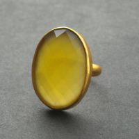 Canary yellow ring, 23k gold vermeil ring, yellow chalcedony ring