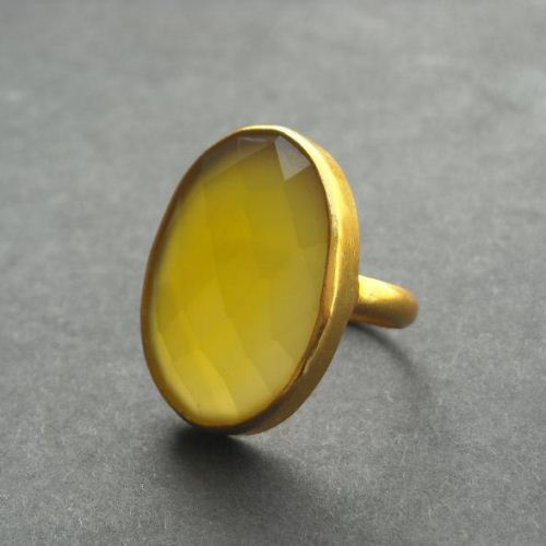 Canary yellow ring - 23k gold vermeil ring - yellow chalcedony ring