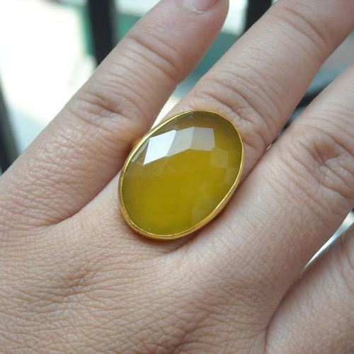 Canary yellow ring - 23k gold vermeil ring - yellow chalcedony ring