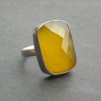 Canary yellow ring, Bold Yellow Chalcedony silver ring