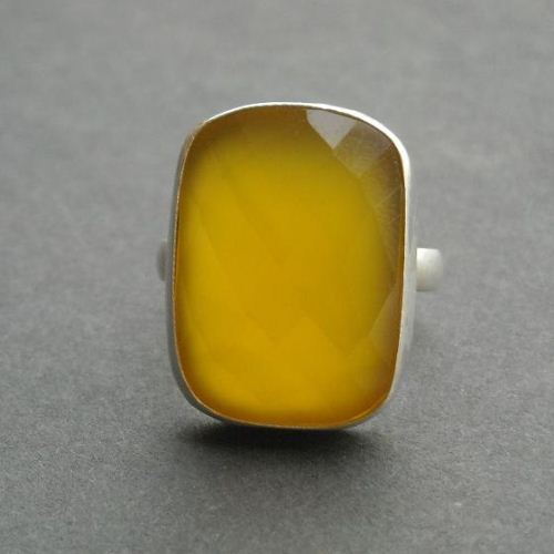 Canary yellow ring, Bold Yellow Chalcedony silver ring
