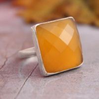 Canary yellow ring, Gemstone ring, 925 Silver ring, Chalcedony ring