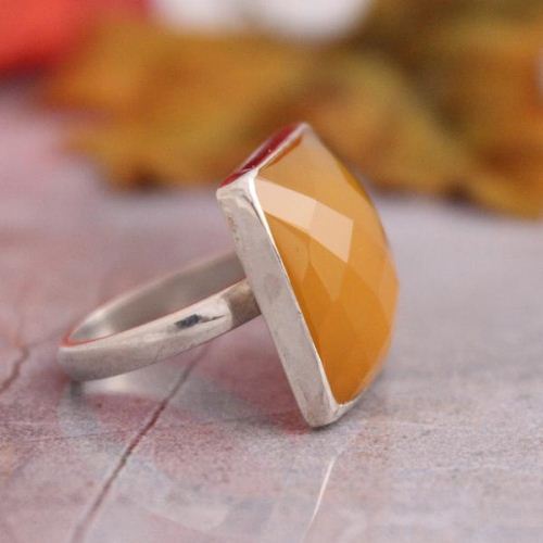 Canary yellow ring - Gemstone ring - 925 Silver ring - Chalcedony ring
