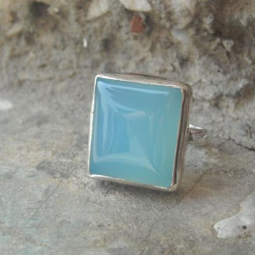 Chalcedony Jewelry, Chalcedony ring, Square ring handmade sterling silver, Size 7 other sizes also available