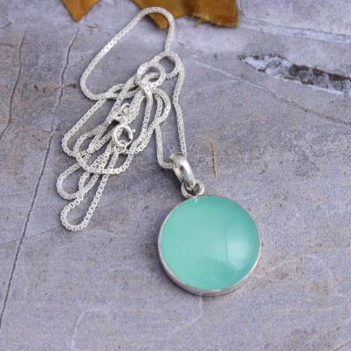 Chalcedony pendant necklace, Sea green chalcedony silver jewelry