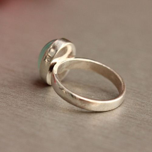 Chalcedony ring, Aqua blue handmade silver ring