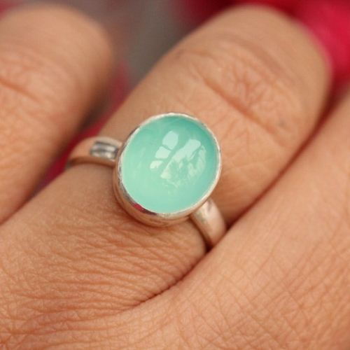 Chalcedony ring, Aqua blue handmade silver ring