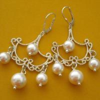 Chandelier victorian design Bridal Pearl sterling Silver earrings
