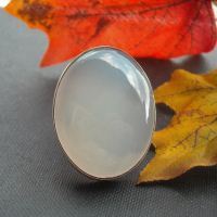 Chunky silver ring, Blue chalcedony ring, Handmade bold ring jewelry