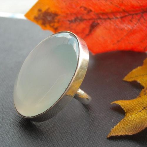 Chunky silver ring - Blue chalcedony ring - Handmade bold ring jewelry
