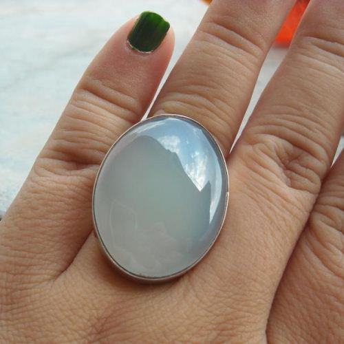 Chunky silver ring - Blue chalcedony ring - Handmade bold ring jewelry