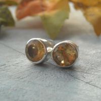Citrine silver earrings, Stud earrings, November birthstone yellow studs