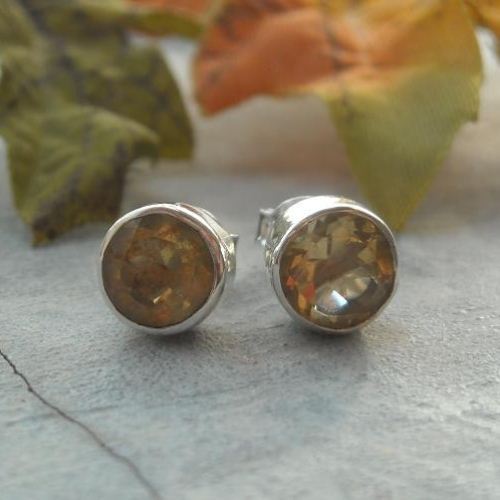 Citrine silver earrings, Stud earrings, November birthstone yellow studs
