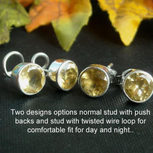Citrine silver earrings, Stud earrings, November birthstone yellow studs