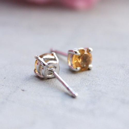 Citrine stud earrings - Sterling silver citrine earrings - 6mm studs