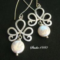 Coin pearl earrings, bridal earrings, Twisted sterling silver earrings