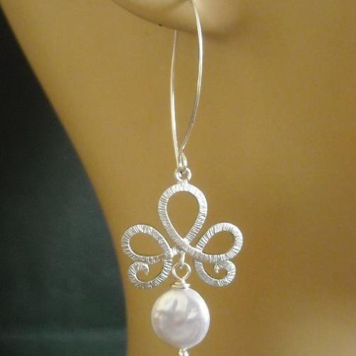 Coin pearl earrings - bridal earrings - Twisted sterling silver earrings