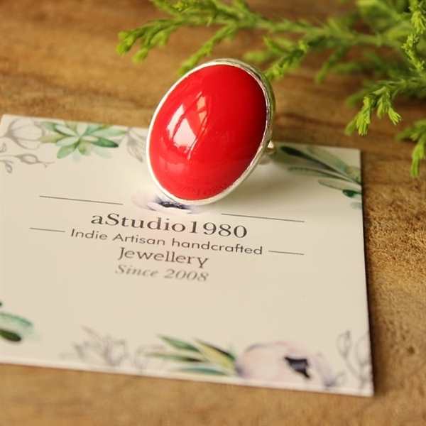  Coral red  jewelry set earring, ring, sterling silver 