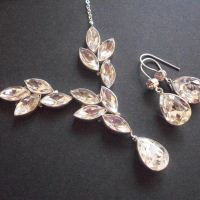 Crystal Necklace and Earrings Set, White Crystal Pendant Necklace