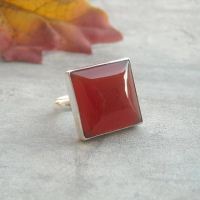 Cushion cut square carnelian ring, Silver cocktail ring