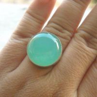 Cute round green chalcedony ring, Gemstone silver rings for women