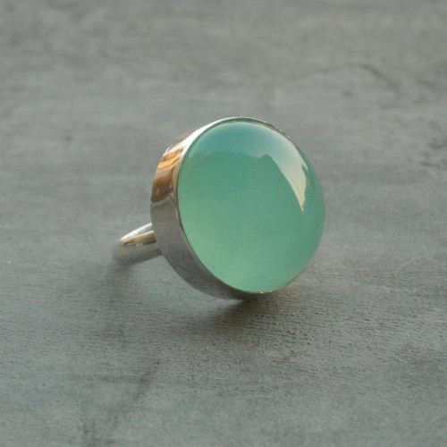 Cute round green chalcedony ring, Gemstone silver rings for women