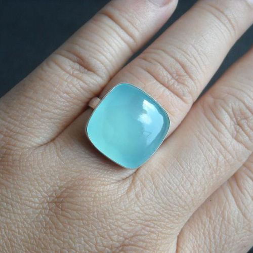 Buy Cute sea green chalcedony ring, Cushion cut gemstone silver
