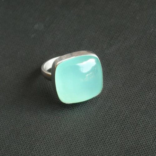 Cute sea green chalcedony ring, Cushion cut gemstone silver ring