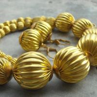 DIVA vintage brass golden necklace earrings set