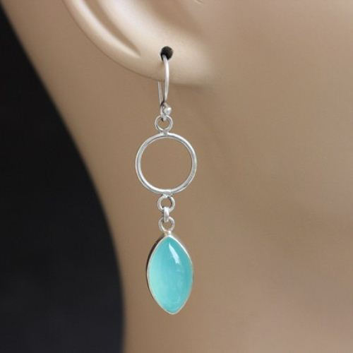 Dangler earrings - Aqua earrings - Chalcedony silver earrings