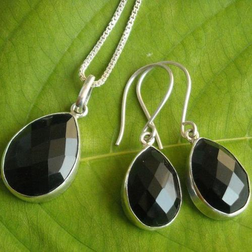 Dangler earrings, Black onyx silver earrings, Cushion drop earrings