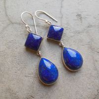 Dangler earrings, Lapis lazuli earrings, Blue silver earrings