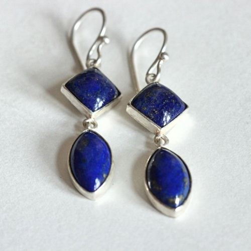 Dangler earrings - Lapis lazuli earrings- Lapis silver earrings
