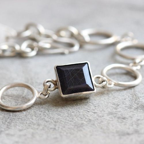 Dark Blue Sapphire Bracelet, Handmade silver bracelet, Gemstone bracelet