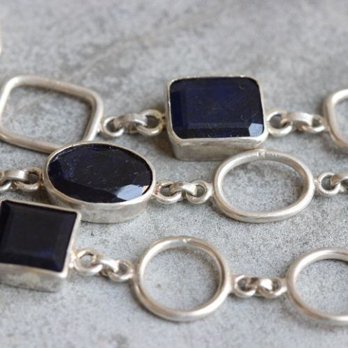Dark Blue Sapphire Bracelet, Handmade silver bracelet, Gemstone bracelet