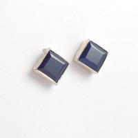 Dark blue sapphire earrings, Stud earrings, Square silver studs