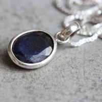 Dark blue sapphire silver necklace, Handmade silver jewelry