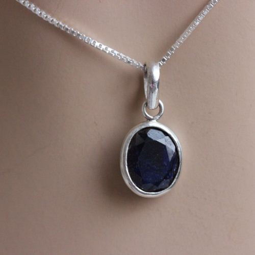 Buy Dark blue sapphire silver necklace, Handmade silver jewelry online ...