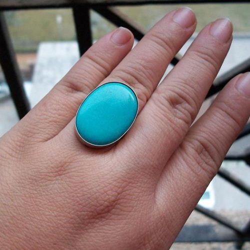 December birthstone rings, Green turquoise silver ring, Oval ring