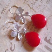 Delicious candy red jade gemstone sterling silver earrings