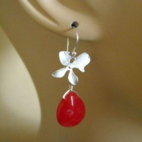 Delicious candy red jade gemstone sterling silver earrings