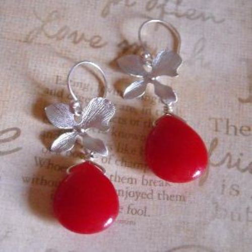 Delicious candy red jade gemstone sterling silver earrings