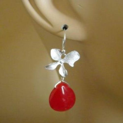 Delicious candy red jade gemstone sterling silver earrings
